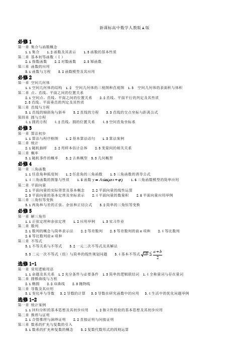 人教版高中数学A版目录