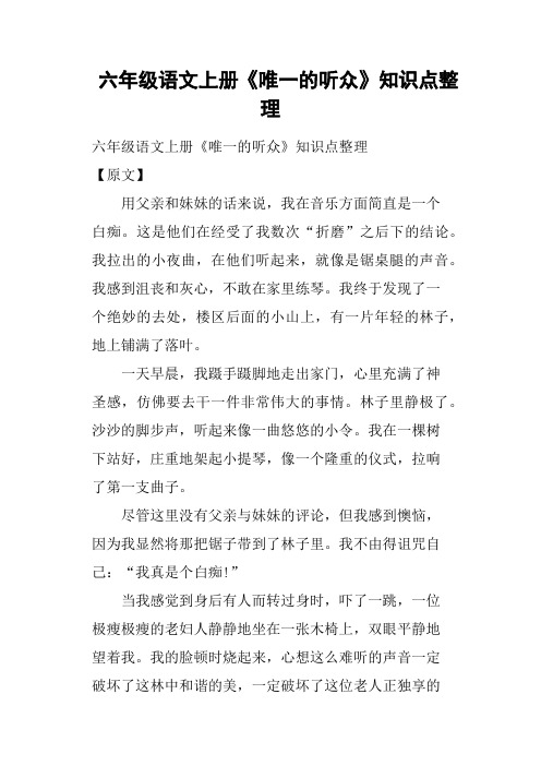 六年级语文上册《唯一的听众》知识点整理