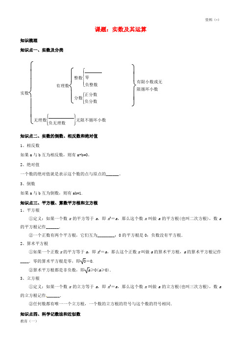 (精品-1)江苏省镇江市句容市后白镇2019届中考数学复习1.1实数及其运算无答案2019-202005253159