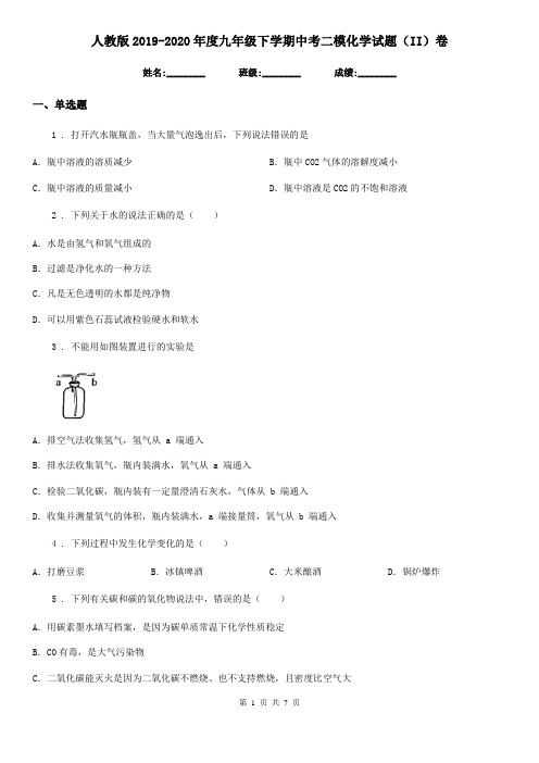 人教版2019-2020年度九年级下学期中考二模化学试题(II)卷新版