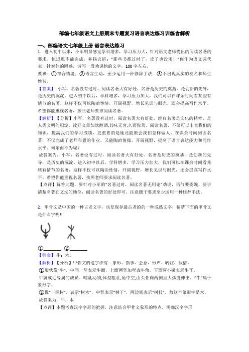 部编七年级语文上册期末专题复习语言表达练习训练含解析