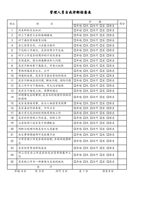 管理人员自我诊断检查表(中高层)