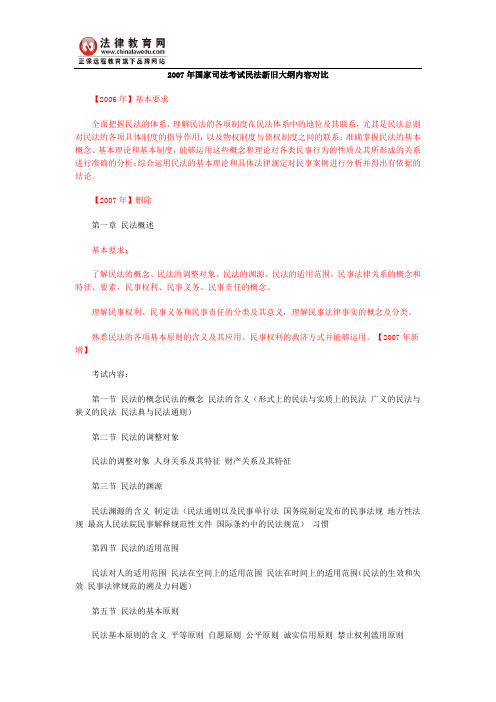 2007年国家司法考试民法新旧大纲内容对比