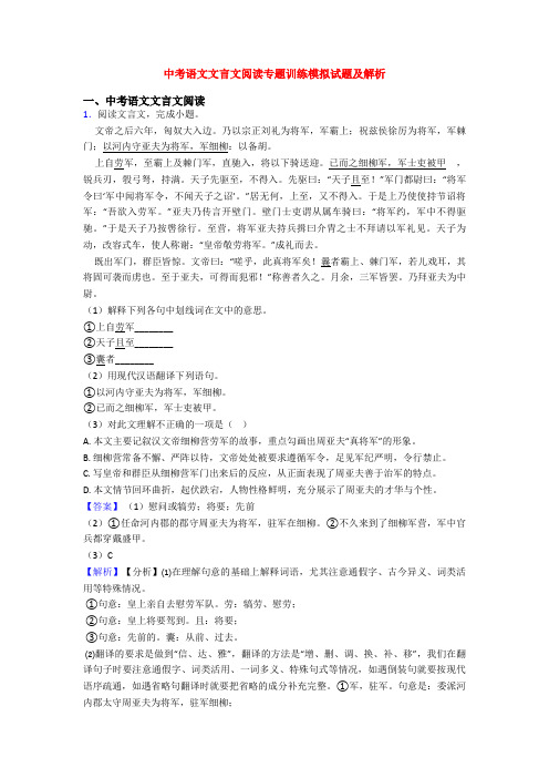 中考语文文言文阅读专题训练模拟试题及解析