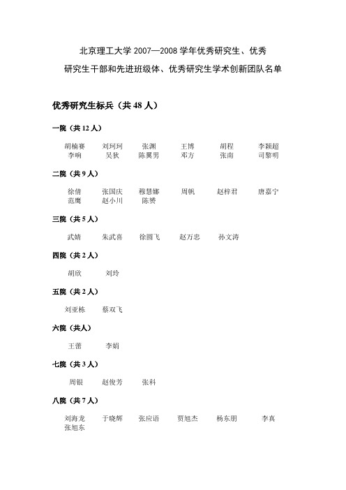 北京理工大学20072008学年优秀研究生