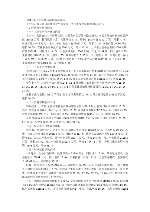 2014年上半年经济运行情况分析 (3000字)
