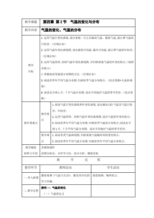 2024年人教七年级地理上册 第四章 第2节《气温的变化与分布》 教案