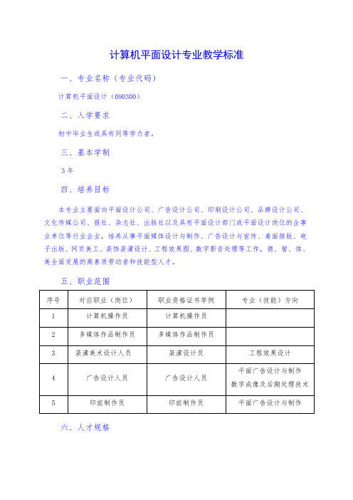 计算机平面设计专业课程设置表