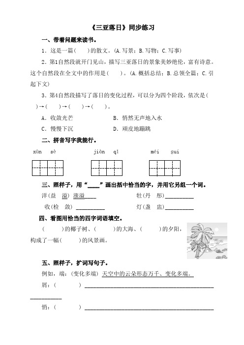 语文苏教版6下《三亚落日》同步练习2