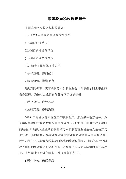 2019市国税局税收调查报告