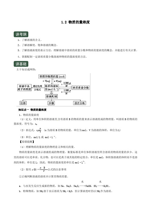 2020年高考化学一轮复习专题1.2物质的量浓度(讲)(含解析)