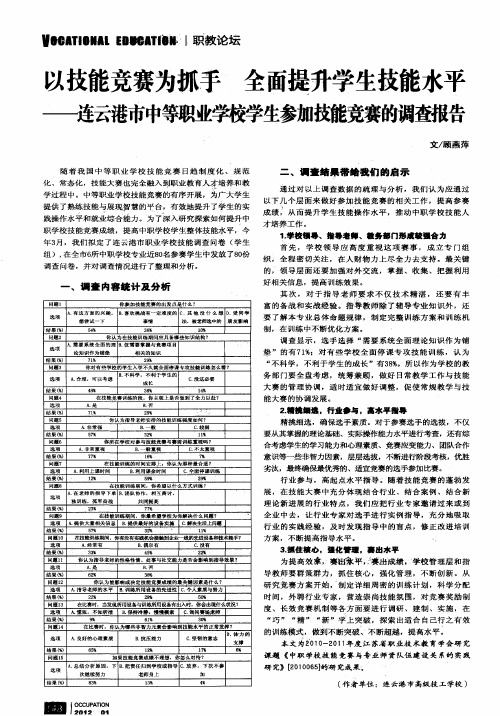 以技能竞赛为抓手 全面提升学生技能水平——连云港市中等职业学校学生参加技能竞赛的调查报告