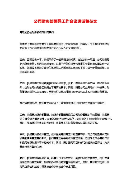 公司财务部领导工作会议讲话稿范文