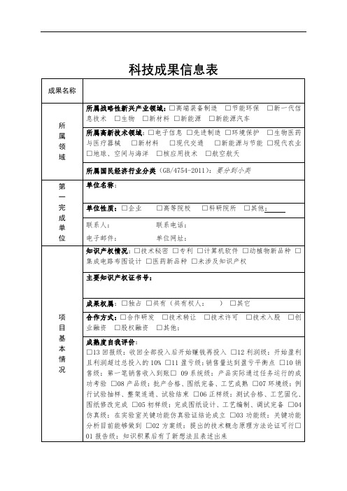 科技成果信息表【模板】