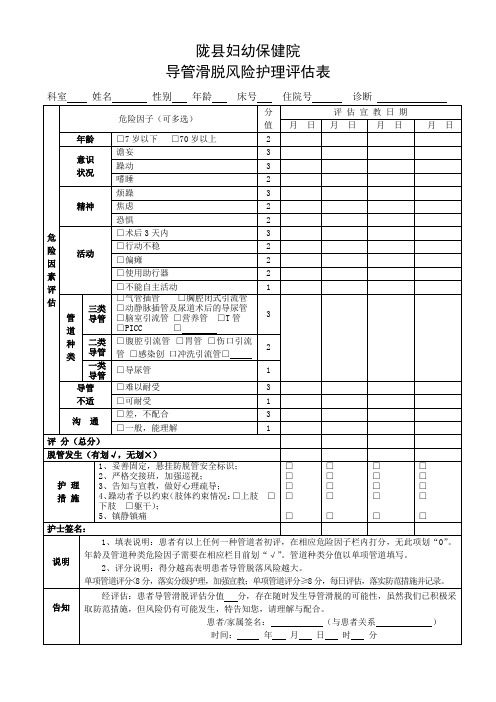 导管滑脱风险护理评估表