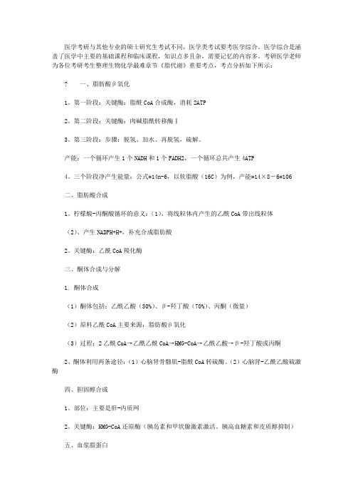 医学考研：生物化学最难章节《脂代谢》重要考点