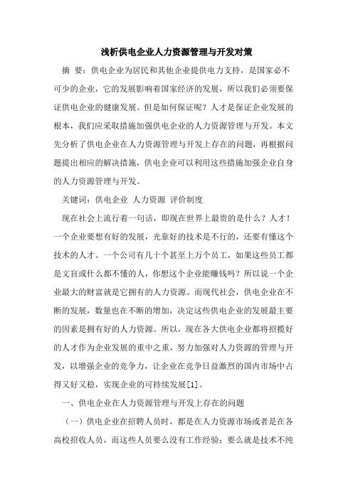 供电企业人力资源管理与开发对策