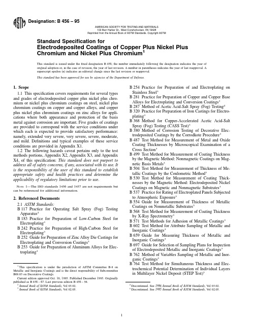 ASTM B 456-95 Electrodeposited coatings of copper plus Nickel Plus Chromium and Nickel plus Chromium