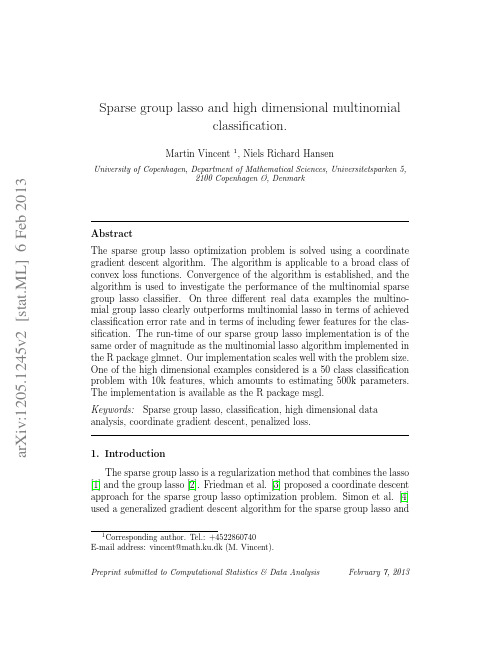 Sparse group lasso and high dimensional multinomial classification