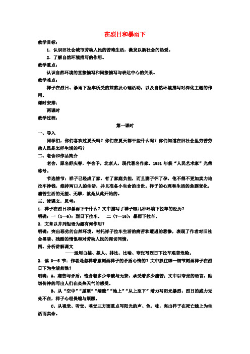 新港城初级中学九年级语文上册《第7课 在烈日和暴雨下》教案 苏教版