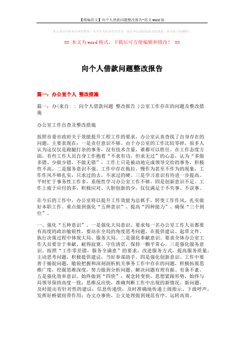 【精编范文】向个人借款问题整改报告-范文word版 (8页)