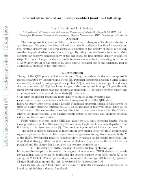 Spatial structure of an incompressible Quantum Hall strip