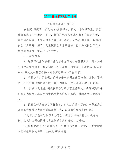 16年急诊护师工作计划