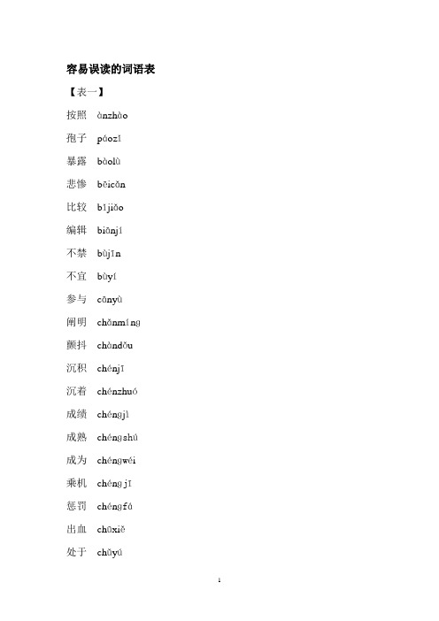 容易误读的词语表