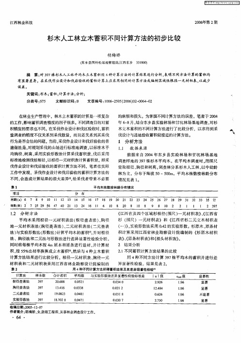 杉木人工林立木蓄积不同计算方法的初步比较