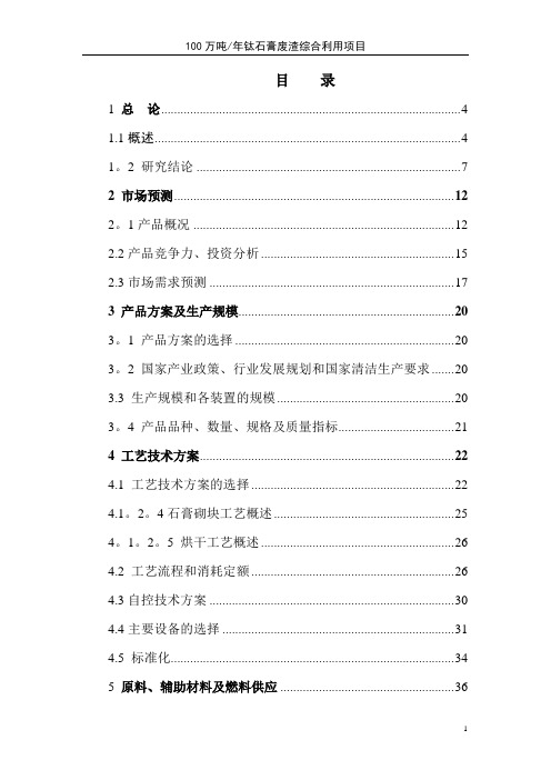 100万吨钛石膏废渣综合利用项目报告 (1)