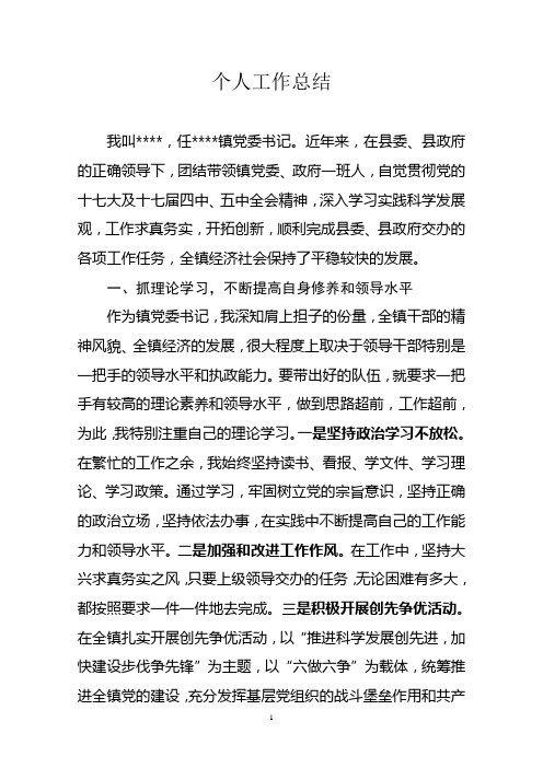 乡镇党委书记2010年个人工作总结