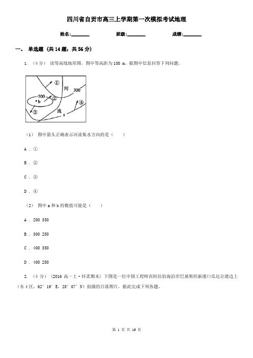 四川省自贡市高三上学期第一次模拟考试地理