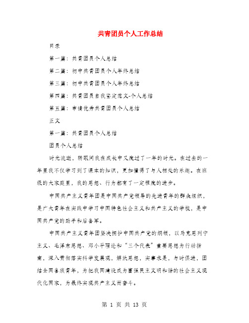 共青团员个人工作总结(多篇范文)