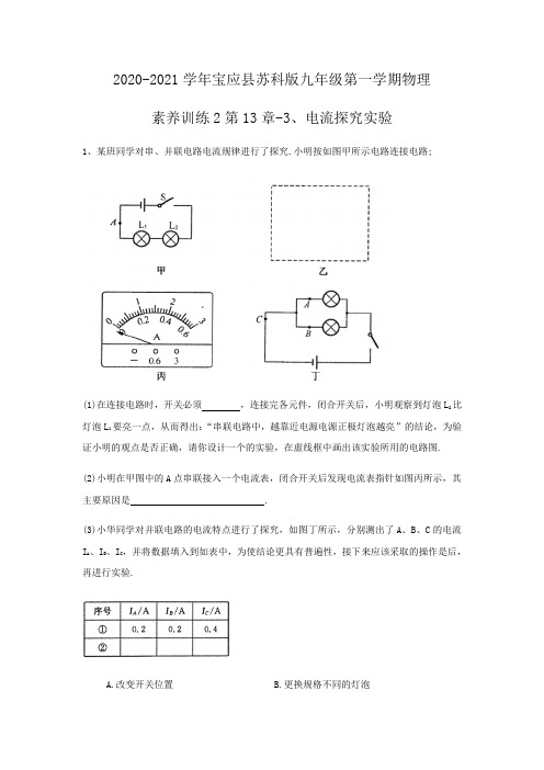 2020-2021学年宝应县苏科版九年级第一学期物理素养训练2第13章-3、电流探究实验(无答案)