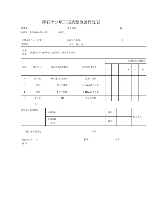 碎石土分项工程质量检验评定表