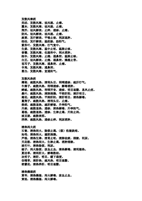 《临床中药学》功效速记