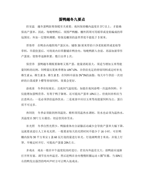 蛋鸭越冬九要点