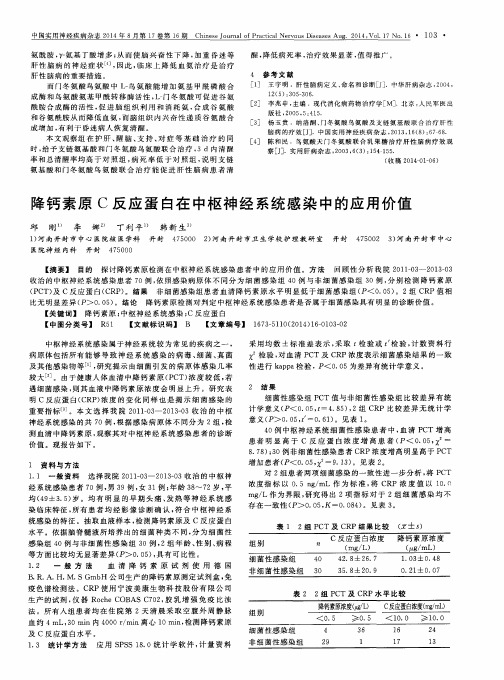 降钙素原C反应蛋白在中枢神经系统感染中的应用价值