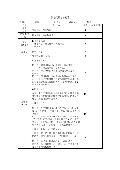 婴儿抚触考核标准