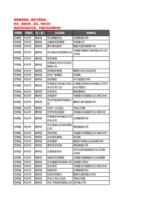 新版甘肃省天水市麦积区农机企业公司商家户名录单联系方式地址大全43家