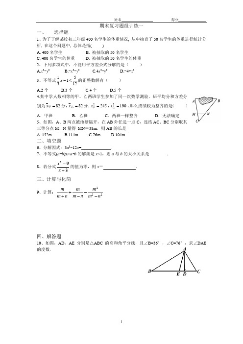 八年级数学下期末复习培优题组训练