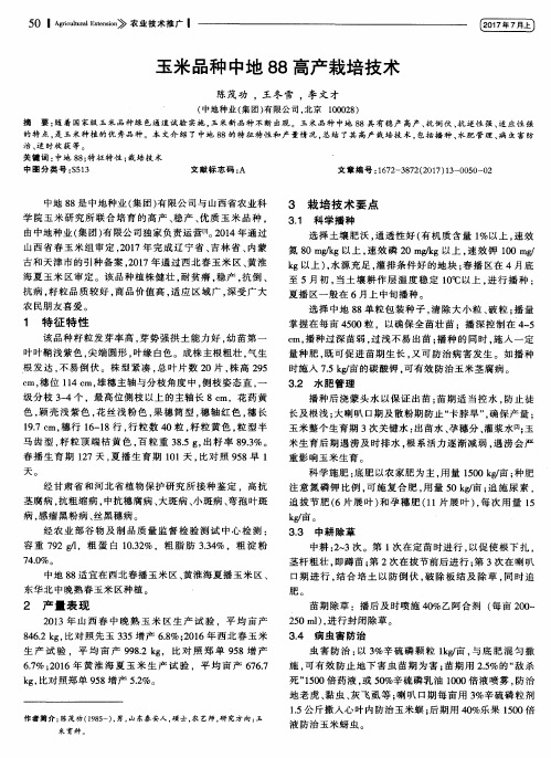 玉米品种中地88高产栽培技术