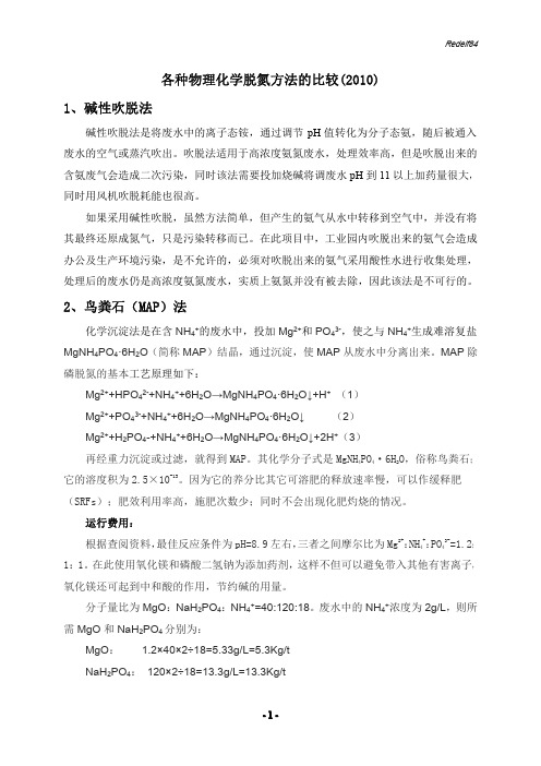 各种物理化学脱氮方法比较 2010