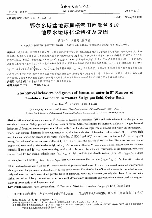 鄂尔多斯盆地苏里格气田西部盒8段地层水地球化学特征及成因