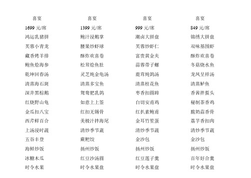 喜宴菜单