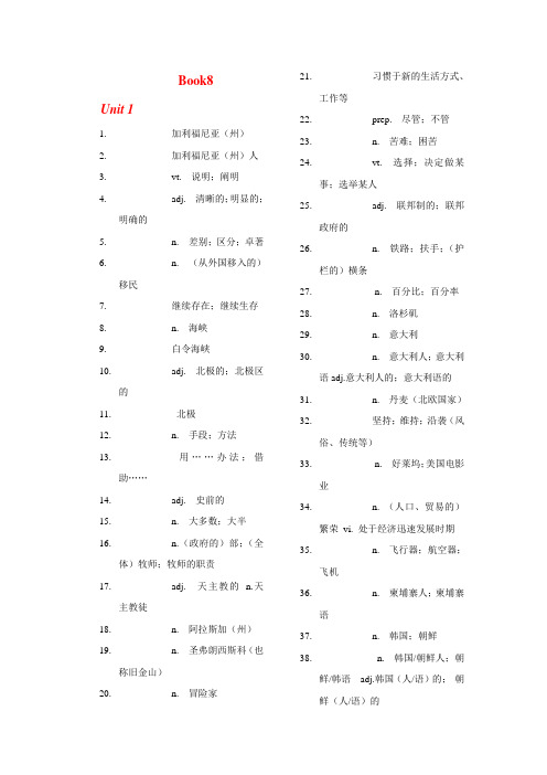 高中英语人教版词汇练习book8汉译英