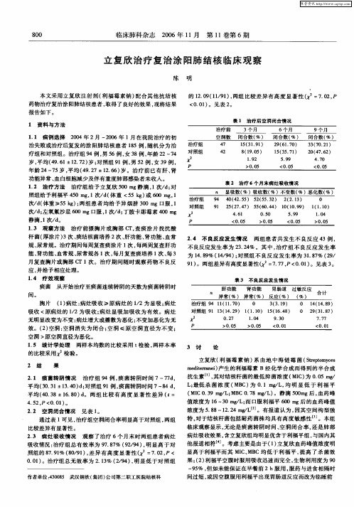 立复欣治疗复治涂阳肺结核临床观察