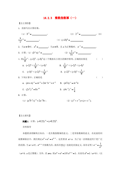 八年级数学下册 16.2.3 整数指数幂(一) 精讲精练 人教新课标版