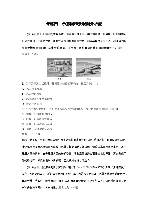 2020高考地理全国版大二轮练习：高考选择题专练四 示意图和景观图分析型+Word版含解析