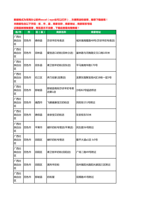 2020新版广西壮族自治区百色市奶粉工商企业公司商家名录名单黄页联系电话号码地址大全16家